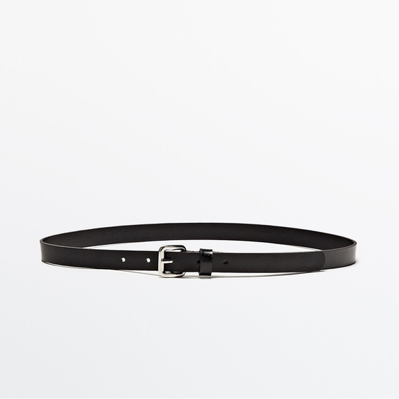 NWT. Massimo Dutti Black Leather Belt With Rectangular Buckle. Size S/80cm.